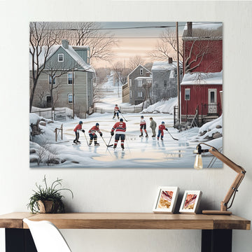 Kid's Small Town Hockey Game - Sport Hockey Canvas Wall Art